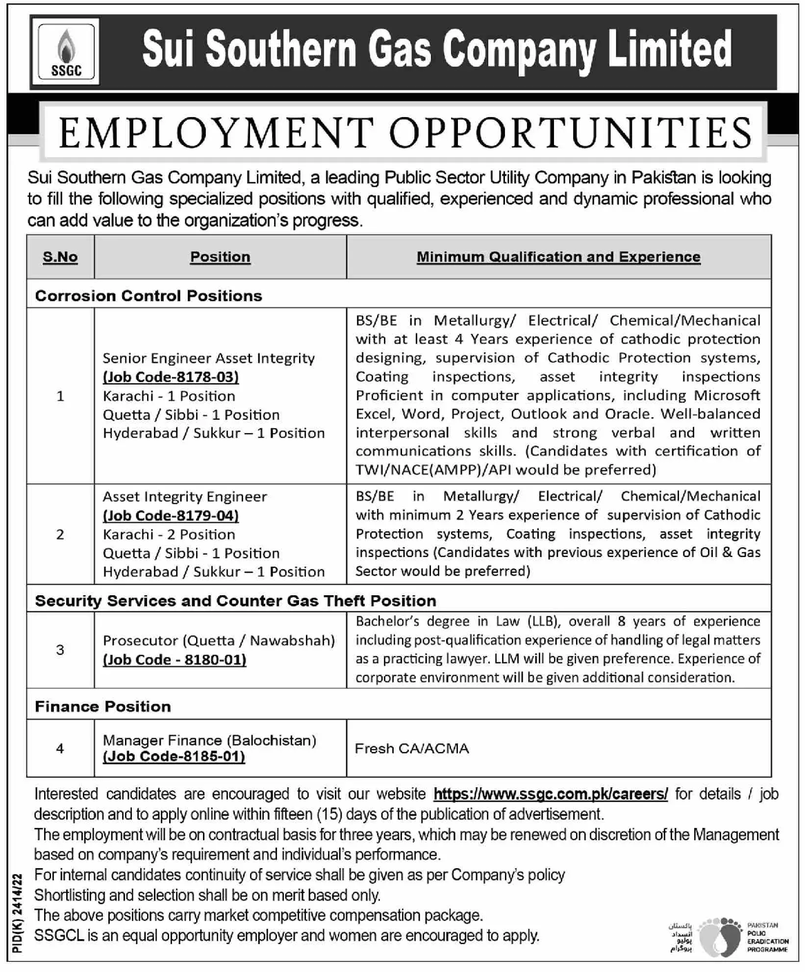 SSGC Jobs 2023 – Sui Southern Gas Company Careers